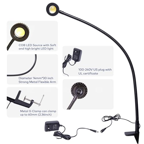 Hersi 5W 35" Flexible Arm Architect Desk Lamp High Bright LED Task Light | Metal Architect LED Clamp, Adjustable Folding Twin-Arm, Clip-on Table Lamp, For Home Office - color: Black