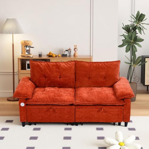 73" Plush Velvet Convertible Loveseat Sleeper Sofa Bed, Loveseat Convertible with Hidden Mattress, Sofa Bed Couch Simple Assembly for Small Apartment and Guest Space, Orange - color: Orange