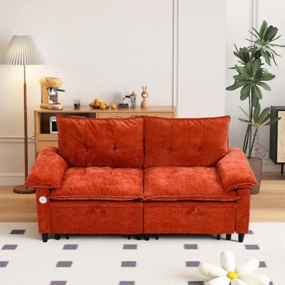 73" Plush Velvet Convertible Loveseat Sleeper Sofa Bed, Loveseat Convertible with Hidden Mattress, Sofa Bed Couch Simple Assembly for Small Apartment and Guest Space, Orange - color: Orange
