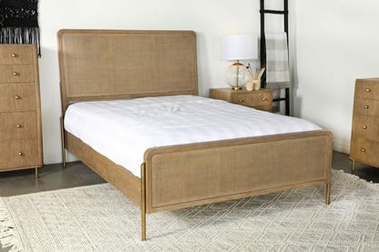 Coaster Home Furnishings - Arini - Wood - Rattan Eastern King Panel Bed with Woven Cane, Metal Tube Legs, and Tall Headboard - Bedroom - Sand Wash and Natural Cane - 224300KE - size: King