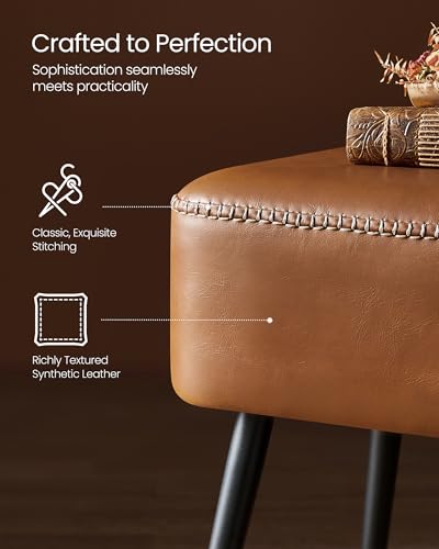 VASAGLE EKHO Collection - Bench for Entryway Bedroom, Synthetic Leather with Stitching, Ottoman Bench with Steel Legs, Living Room, Mid-Century Modern, Loads 660 lb, Caramel Brown ULOM076K01 - color: Caramel Brown, style: Steel Leg Bench