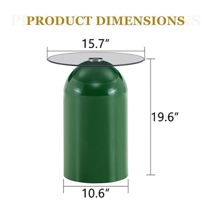 15.7" Round Side Table with Tempered Glass Top, Modern Small Glass Coffee Table with Carbon Steel Base for Living Room, End Table for Office, Easy Assembly, Green - color: 15.7" Side Table, Green