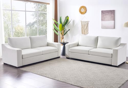 85" Modern Sofa Couches for Living Room, 3 Seater Natural Linen Sofa with Extra Deep Seats, Upholstered Cushion&Detachable Cover, Comfy Couch for Small Space, Apartment, White, 2PC - color: White, size: 85 Inch - Deep Couch ×2