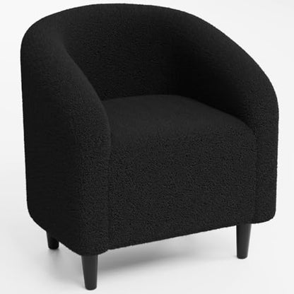 TLSUNNY Accent Chair, Upholstered Comfy Teddy Fabric Barrel Chair | Modern Furry Barrel Chair with a Side Pocket, Club Armchair for Living Room/Bedroom/Reception Room - color: Black