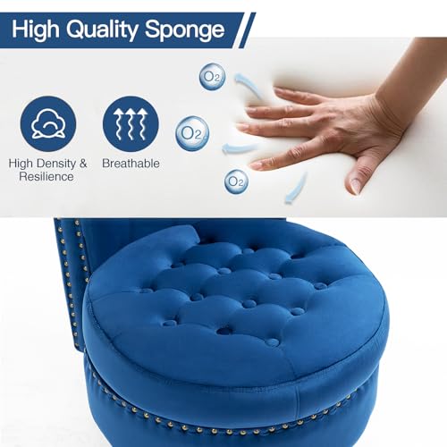 AVAWING High Back Velvet Tufted Throne Chairs with Storage Set of 2, Blue | Tufted Nailhead Design; Hidden Storage; Soft Velvet; Sturdy Wood Legs 330Lbs; High Density Foam; Ergonomic Back - color: Blue
