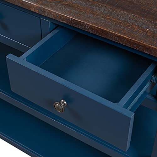 Modern Console Table, Wood Sofa Table with 3 Drawers and 2 Shelves, Sideboard Buffet Table for Entryway/Living Room/Bedroom/Hallway (Blue) - color: Blue