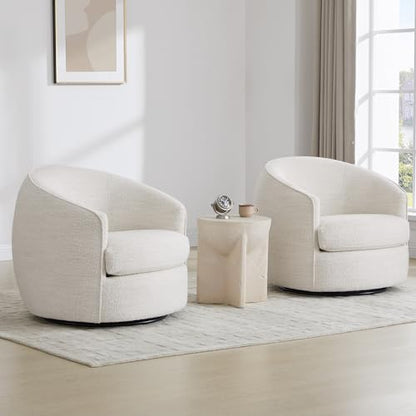 CHITA Barrel Swivel Accent Chair, FSC Wood Frame, Fully Assembled, Cream | Modern Armchair with FSC Certified Wood Frame, Living Room Chair for bedroom & office, 31.5"Dx32.3"Wx28.7"H, 350 Lbs Capacity - color: Cream - Fabric