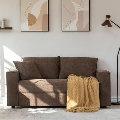 YUHUASHI Square Loveseat Sofa,Linen Fabric Upholstered Couch，Brown | 65 Inch W/Brown Sofa/Linen Fabric/Sturdy Small Space Sofa /Furniture for Living Room Bedroom/Modern Square Design - color: Brown, size: 65 Inch W