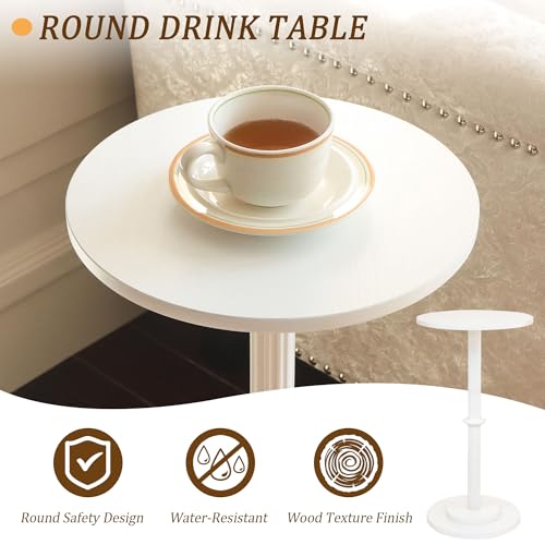 MaxSmeo Drink Table, Small Side Table for Small Spaces, Modern Round End Table with Fluted Wood Leg, White - color: White
