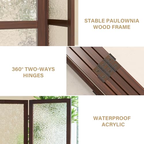 4 Panel Acrylic Room Divider Privacy Screen - Freestanding Frosted Translucent Partition, Lightweight Modern for Home Office Studio (Walnut, 4 Panels) - color: Walnut