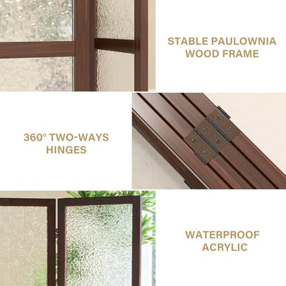 4 Panel Acrylic Room Divider Privacy Screen - Freestanding Frosted Translucent Partition, Lightweight Modern for Home Office Studio (Walnut, 4 Panels) - color: Walnut