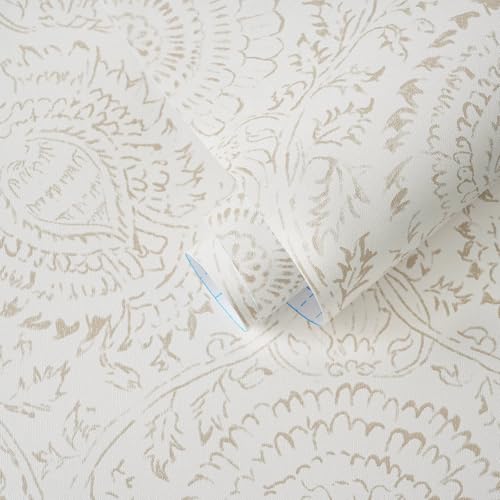 Ismoon Peel Stick Wallpaper Boho Beige Neutral Vintage Floral Contact Paper | 17.3x78.7in Renter Friendly Textured Wall Paper Self Adhesive Removable Wallpaper for Bedroom Kitchen Bathroom Wall Decor - color: Beige, size: 17.3" x 78.7"