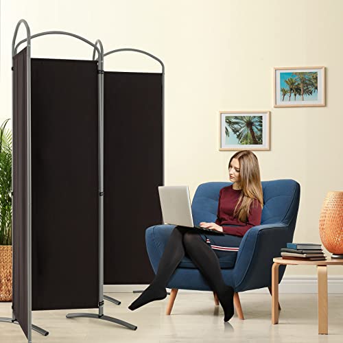 Giantex 1.8m(6.2피트) 접이식 4패널 룸 디바이더 브라운 - 221cm(87인치) 너비의 독립형 접이식 패브릭 프라이버시 스크린, 경량 휴대용 파티션 벽 칸막이 및 분리기, 홈 오피스, 아파트, 스튜디오용 - color: 브라운., size: 4-Panel