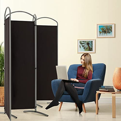 Giantex 1.8m(6.2피트) 접이식 4패널 룸 디바이더 브라운 - 221cm(87인치) 너비의 독립형 접이식 패브릭 프라이버시 스크린, 경량 휴대용 파티션 벽 칸막이 및 분리기, 홈 오피스, 아파트, 스튜디오용 - color: 브라운., size: 4-Panel