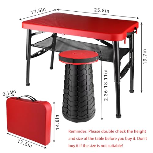 Small Folding Table, Adjustable Height, Camping & Picnic Table, 4 Foot Lightweight - color: Red