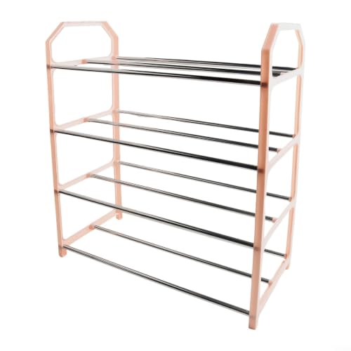 Space-Saving Metal Shoe Rack for Entryway, Vertical Shoe Storage Cabinet with Sturdy Construction for Apartment Closet, Quick Assembly, Black(Pink) - color: Pink
