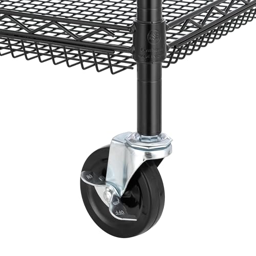 Finnhomy 4 Tier Heavy Duty Commercial Grade Rolling Cart with Handle Bar, Metal Wire Utility Cart with Wheels, Service Trolley on Wheels, Shelf Size 18" D x 36" W, NSF, Black - size: 36"L x 18"W x 46.4"H-4 Tier, style: Black Cart