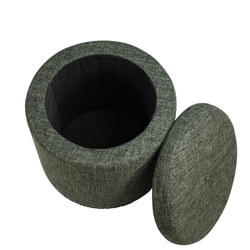 HomePop 18.5" Round Storage Ottoman with Nailheads - Green Clover Fabric - color: Green Clover Fabric