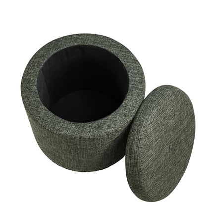 HomePop 18.5" Round Storage Ottoman with Nailheads - Green Clover Fabric - color: Green Clover Fabric