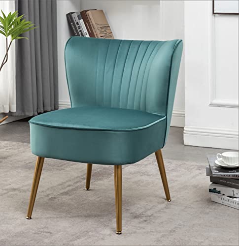 Container Furniture Direct Modern Velvet Accent Chair for Living Room, Bedroom, or Entryway, Stylish and Comfortable Armless Design with Metal Legs, Teal - color: Teal