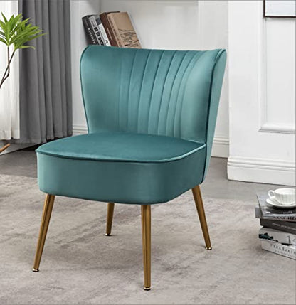 Container Furniture Direct Modern Velvet Accent Chair for Living Room, Bedroom, or Entryway, Stylish and Comfortable Armless Design with Metal Legs, Teal - color: Teal