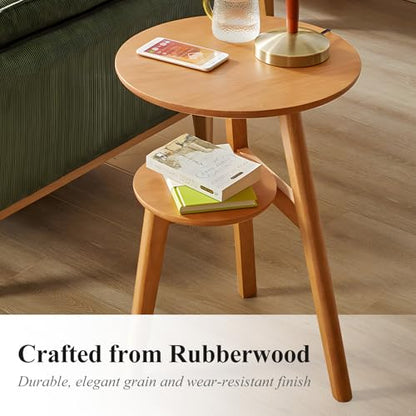 Side Table, 2-Tier Round End Tables Living Room, Mid Century Modern Side Table, Round Nightstand, Oak Accent Table, Small Round Coffee Table, 16.54" Dia.x 23.62" H(Natural) - color: Natural