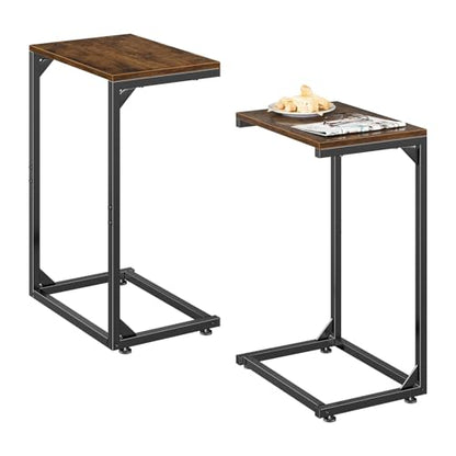 Simple Trending C Shaped Side Table, Small End Table Set of 2, TV Trays Sofa Couch Table for Living Room, Bedside, Rustic Brown - size: Wide Table Top Two-piece Set