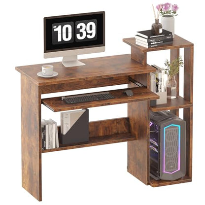 ALISENED Computer Desk with Storage Shelves, Home Office Desk with Monitor Stand, Small Writing Desk Table with Keyboard Tray,Study Table with CPU Stand for Small Spaces (35"-Rusitc Brown) - color: 35"-rusitc Brown