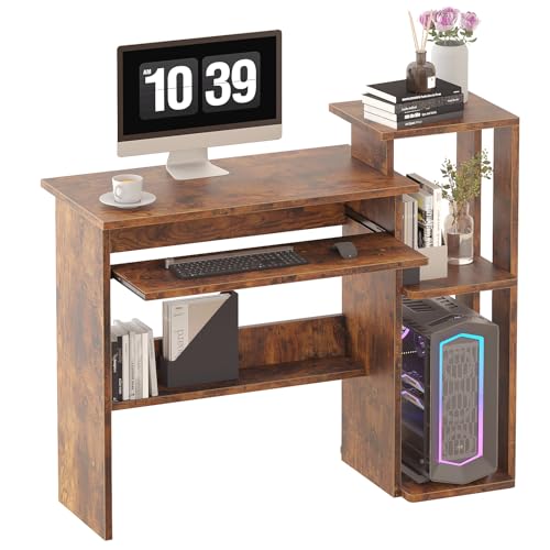 ALISENED Computer Desk with Storage Shelves, Home Office Desk with Monitor Stand, Small Writing Desk Table with Keyboard Tray,Study Table with CPU Stand for Small Spaces (35"-Rusitc Brown) - color: 35"-rusitc Brown