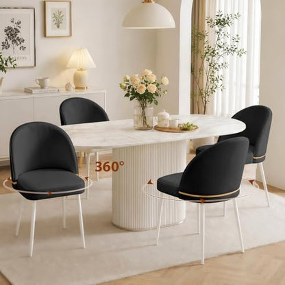 JPBSTO Modern Dining Chairs Set of 4, Swivel Upholstered Fabric Dining Chair with Metal Legs, Curved Backrest for Dining Room, Restaurant, Black - color: Black, size: Set of 4