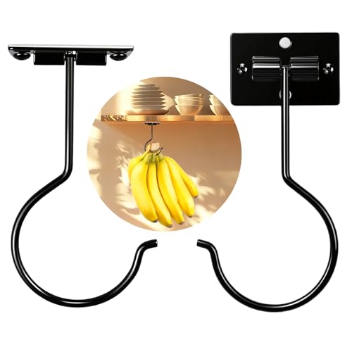 2Pcs Black Self-Adhesive Banana Hook, Grape Hook, Kitchen Fruit Hooks, Banana Hanger, Keep Bananas Fresh Under The Cabinet, with Magnetic Absorption Storage Perfect Design - color: Black, size: 2 Pieces