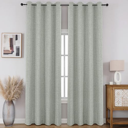 CUCRAF 100% Blackout Window Curtains 72 inches Long 2 Panels Set, Faux Linen Look Thermal Insulated Grommet Drapes, Room Darkening Curtain for Bedroom Living Room(W52 x L72 Inch, Grey Green) - color: Grey Green, size: 52"W x 72"L (Pack of 2)