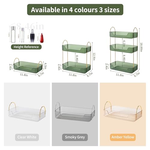 YCIA&DONE Bathroom Organizer Countertop, Makeup Storage, Skincare Cosmetic Tray Shelf, Perfume Holder Rack for Vanity Counter, Large Capacity, Easy to Install, Clean, 1 Tier, Vintage Green - color: Vintage Green, size: 1-Tier