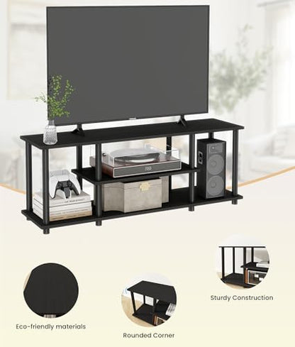 Industrial TV Stand for TVs up to 50 inches, Entertainment Center with Open Storage Shelves, Modern TV Console for Living Room, Black - color: Black