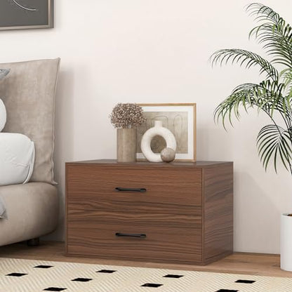 2-Drawer Stackable Dresser, Horizontal Storage Cabinet (1, Walnut) | Lateral File Cabinet | Stacking Drawer Chest | Metal Handle | Anti-Topping Kits | For Living Room, Study, Office - color: Walnut