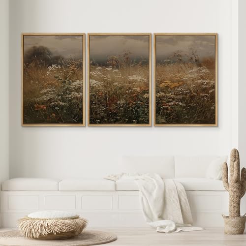SIGNWIN Framed Canvas Print Wall Art Set Golden Field Wildflowers Rustic Autumn Meadow Illustrations Modern Scenic Colorful Ultra for Living Room, Bedroom, Office - 16"x24"x3 Natural - color: A26-2510-m27, size: 16"L x 24"W