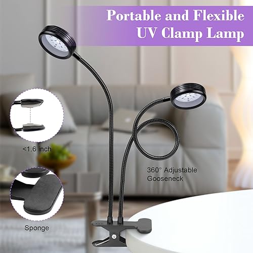 10W USB UV Black Light Dual-Head, 395nm-405nm Lamp for Resin Curing | UV Light Clamp Lamp Flexible Gooseneck USB Powered Fluorescent Paint Blacklight Posters DIY Crafts Paint Collection - size: 2 Heads