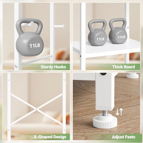 ELYKEN Coat Rack Freestanding, Hall Tree with 3 Shelves and 12 Hooks, White | Industrial Metal Frame, Space-Saving Design, Clothes Rack Stand Organizer for Bedroom, Hallway, Entryway, Office, Living Room - color: White