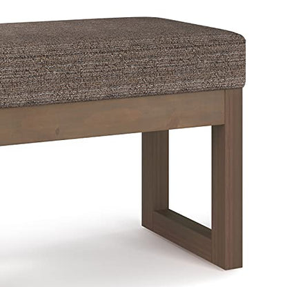 SIMPLIHOME Milltown 27" Wide Tweed Rectangle Ottoman in Mink Brown | Contemporary upholstered ottoman with a cushioned seat, perfect for bedroom seating; footstool, footrest or bench. - color: Mink Brown, style: Small Ottoman Bench