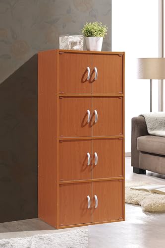 Hodedah 4-Shelf, 8-Door Bookcase Cabinet in Cherry - color: Cherry