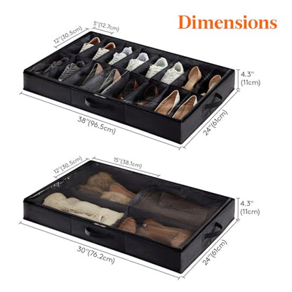 Lifewit Under Bed Shoe Storage Organizer 1 Pack(16 Shoes Cells+4 Boots Cells), 4.3 Inches Profile Fabric Shoes Container Box with Clear Cover, Foldable Storage Bag with 2 Handles, Fits 12 to 20 Pairs - style: 16 Shoes Cells+4 Boots Cells