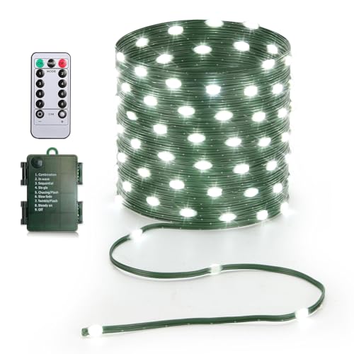 33ft Battery Operated String Lights (2 Pack), 100 LED Fairy String Lights Battery Powered w/Remote & Timer for Indoor Outdoor Christmas Trees Wreath Decoration Bedroom Patio - Cool White - color: Green Wire - Cool White