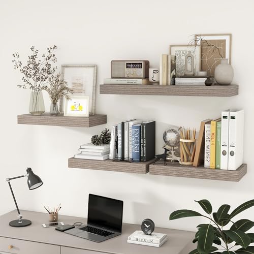 Deep Floating Shelves, 24'' x 12'' Grey Shelves for Wall Set of 2 | Invisible Brackets, Engineered Wood, Mounting Hardware Included, 40LBS, Bathroom, Laundry Room, Kitchen, Living Room - color: Grey, size: 24W x 11.6D x 2H, 2 Pack