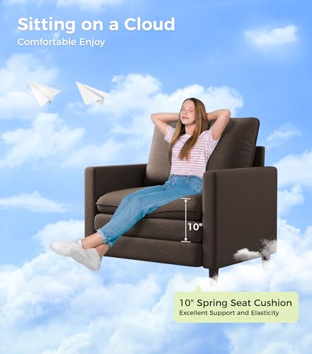 Welzona 3-Layers Cloud Accent Chair, 33" Reading Chair, Teddy Arm Chairs | Comfy Teddy Fabric, Washable Covers, Tool-Free Setup, All-wood Couch Chair for Living Room, Bedroom, Reading Nook, Brown - color: Brown, size: cloud chair