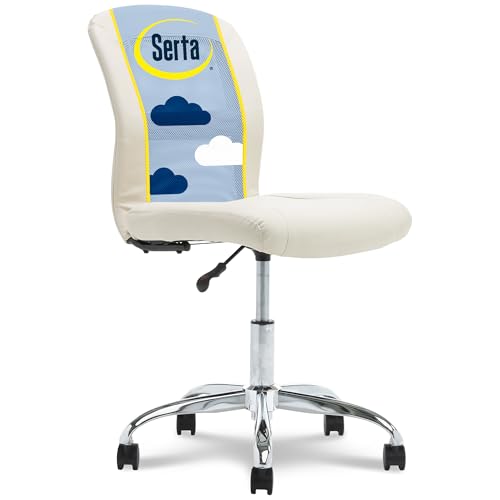 Serta Armless Small Home Desk Chair with Wheel, Ergonomic Mesh Office Chair | Essentials, Leather & Foam Cushioned Seat, Adjustable Height, Bedroom & Small Space Vanity Chair, 360° Swivel, Cream White - color: Cream White