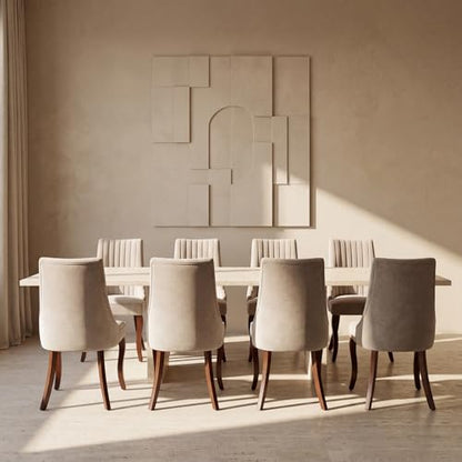High Back Side Chairs Set of 8, Upholstered Dining Chairs for Kitchen and Dining Room, Mid-Century Modern Fabric Seating with Solid Wood Legs, Beige - color: Beige, size: Set of 8