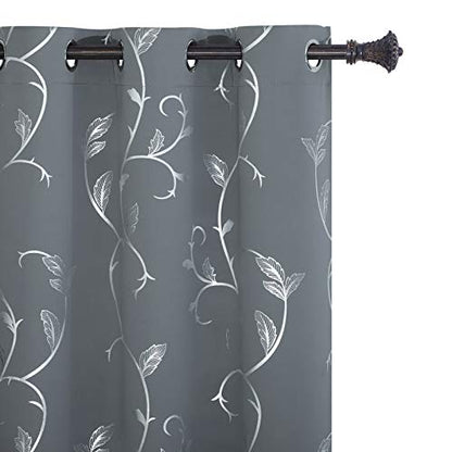 BUHUA Room Darkening Curtains Vine Print Window Blackout Curtains Thermal Insulated Curtains for Kids Room 38W×54L Light Grey 1 Pair - color: Light Grey, size: 38"W x 54"L (Pack of 2)