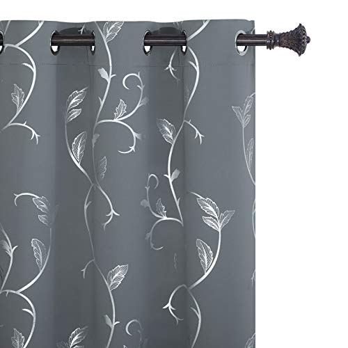 BUHUA Blackout Curtains with Silver Vine Pattern Thermal Insulated Window Curtains 84 Inches Long for Sliding Glass Door 38W by 84L Light Grey 2 Panels - color: Light Grey, size: 38"W x 84"L (Pack of 2)