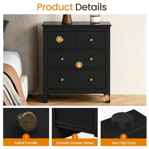RoyalCraft Black 3 Drawer Nightstand, 27" H End Table with Storage, Modern Bedside Table with Drawers, Night Stands for Bedroom, Entryway, Hallway - color: Black