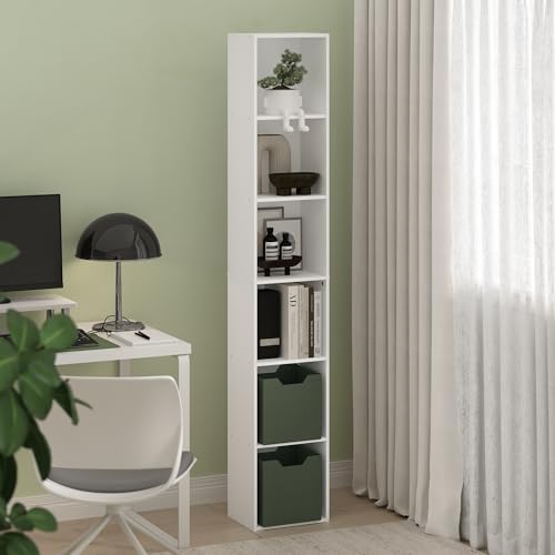 Furinno PASIR Book Shelf, 6-Tier Bookcase, Tall Standing Bookshelf, Open Storage Shelf, 9.4 x 12 x 71 Inches, for Home Office, Living Room, Plain White - color: Plain White, size: 6-Tier, 9.4 x 12 x 71